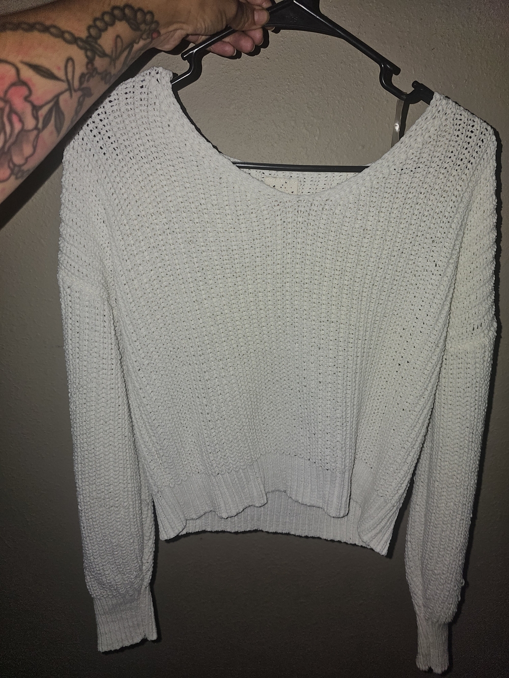 Self Esteem White Crew Neck Knit Sweater
